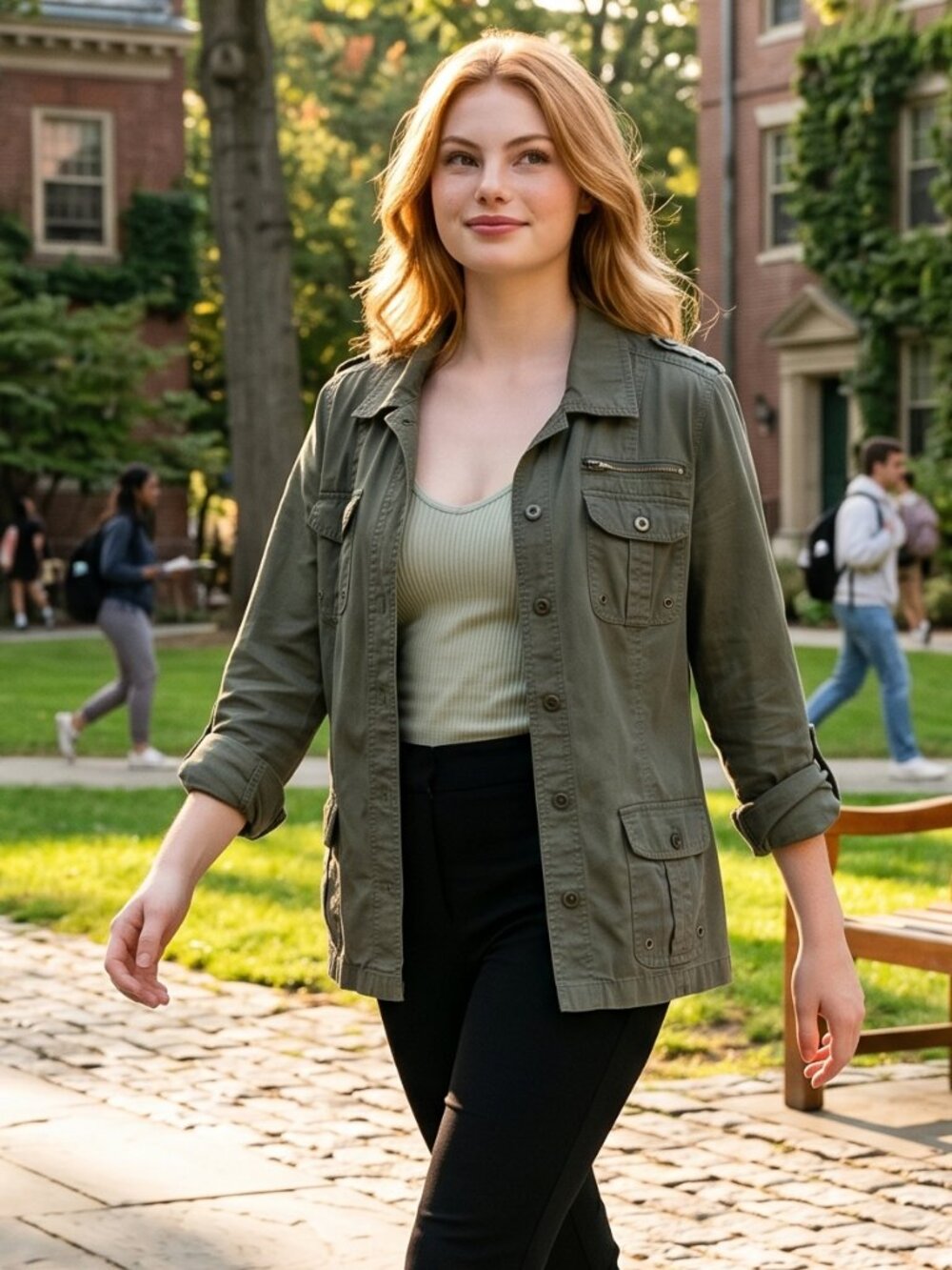 Maurices Utility Style Snap Button Closure Army Green Light Jacket w/Pockets
